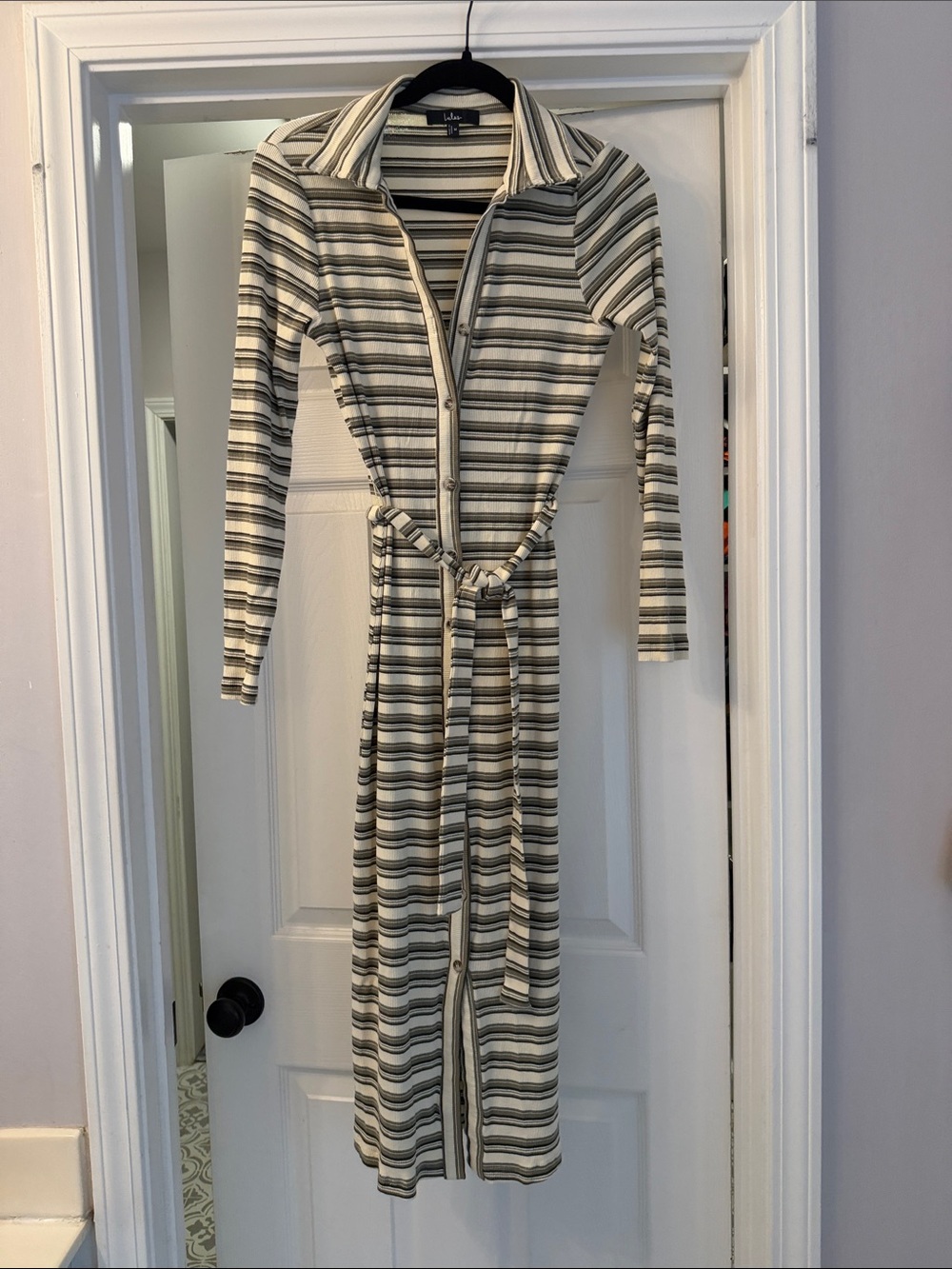 Lulu's Cream and Brown Striped Ribbed Knit Dress